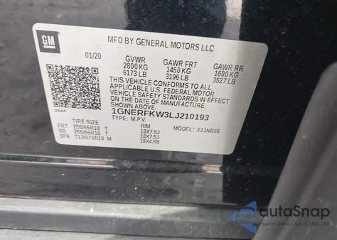 2020 Chevrolet Traverse Ls z USA, uszkodzony, nr VIN 1GNERFKW3LJ210193